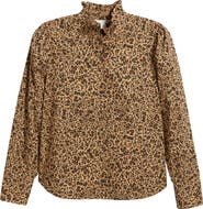 Caslon® Ruffle Puff Sleeve Cotton Button-Up Shirt