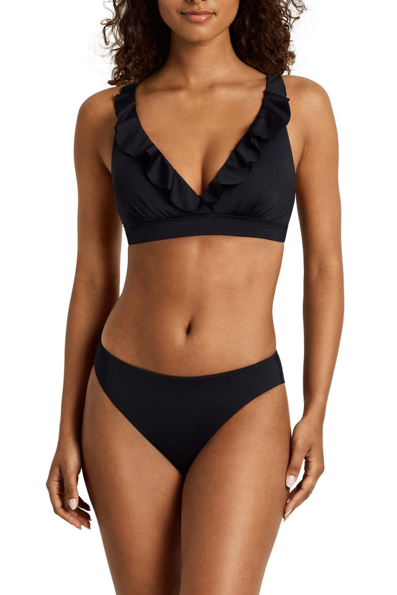 Curved Waist Bikini Bottoms, Alternate, color, BLACK