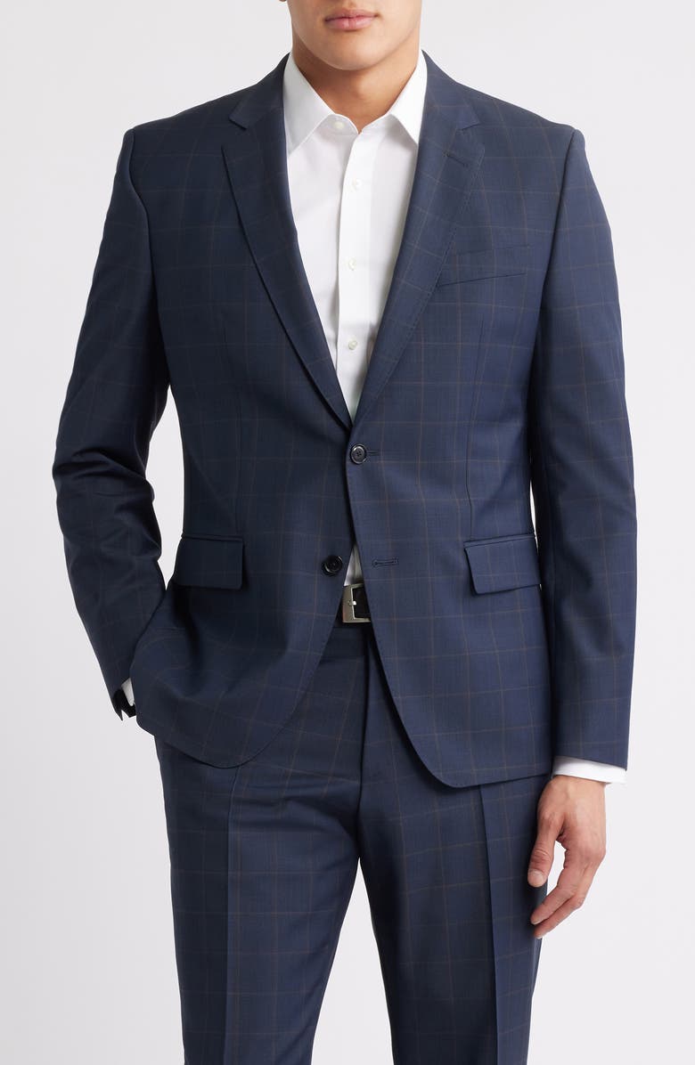 BOSS Huge Windowpane Check Suit, Alternate, color, Dark Blue