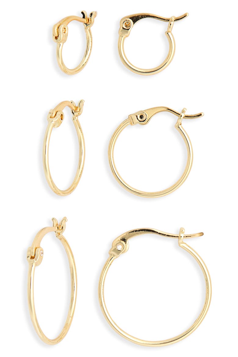 Set of 3 Demi Fine Hoop Earrings, Main, color, GOLD