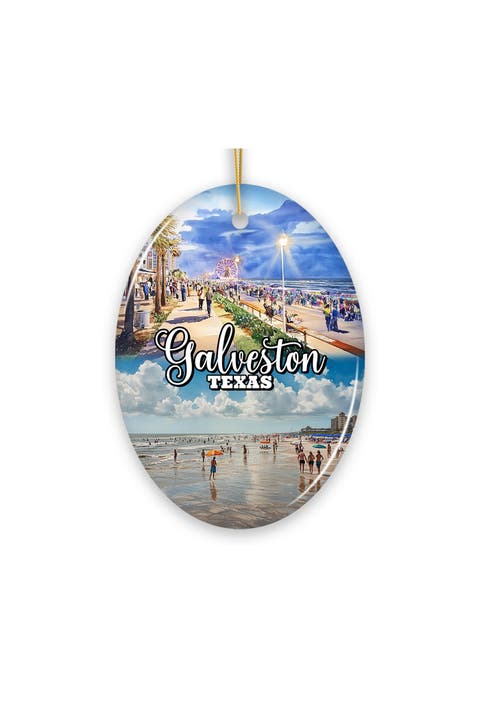 Galveston Texas Coastal Collage Oval Ceramic Ornament