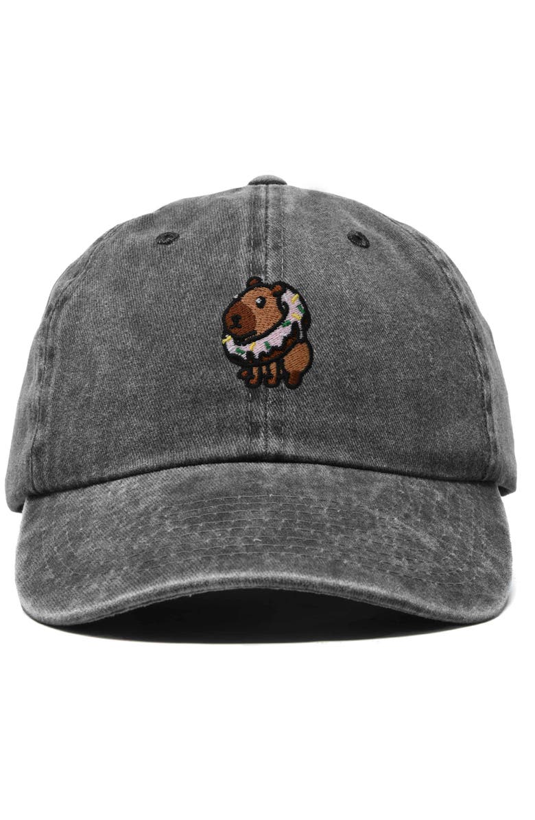 Dalix Capybara Donut Embroidered Cap, Main, color, Washed Black