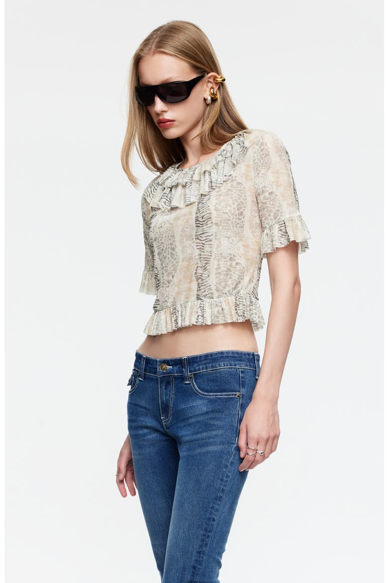 First Light Print Frill Collar Crop Top, Alternate, color, MULTI ANIMAL