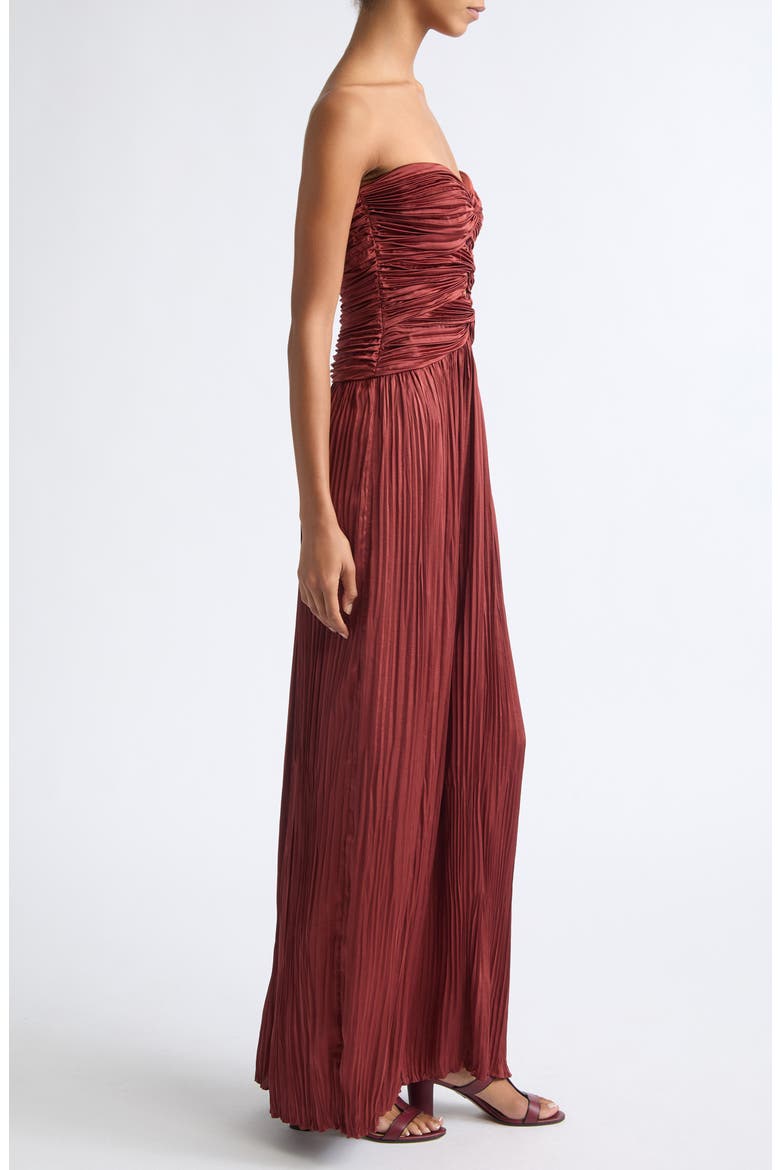Brynn Strapless Pleated Cutout Maxi Gown, Alternate, color, SANDALWOOD