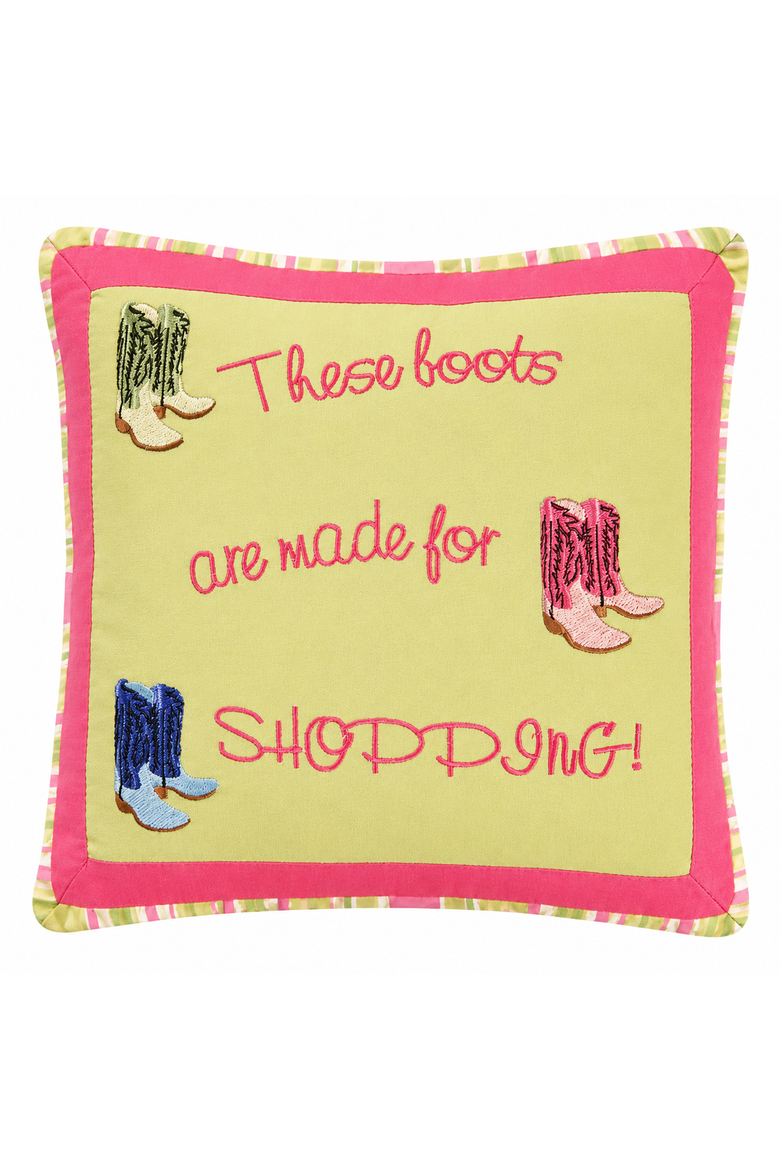"These Boots Are Made for Shopping" Mini Accent Pillow 10" x 10", Main, color, Green