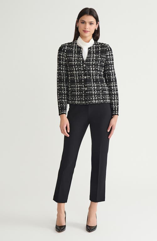 Ming Wang Checkered Jacquard Knit Jacket In Black