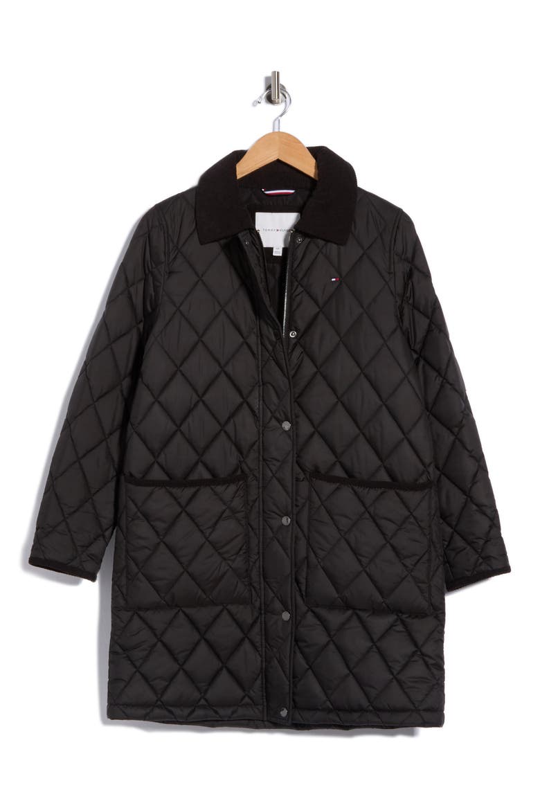 Faux Fur Collar Quilted Coat, Alternate, color, BROWN CHECK