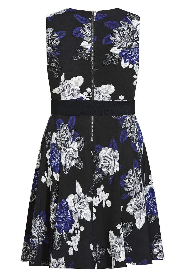 Isabel Pleated Floral Fit & Flare Dress, Alternate, color, BLACK EPIC FLORAL