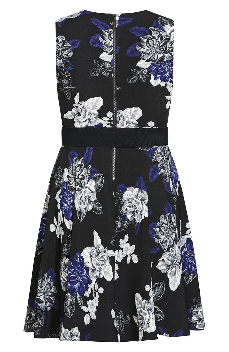 City Chic Isabel Pleated Floral Fit & Flare Dress, Alternate, color,