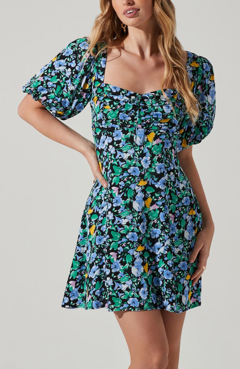 ASTR the Label Floral Print Puff Sleeve Dress, Alternate, color, 
