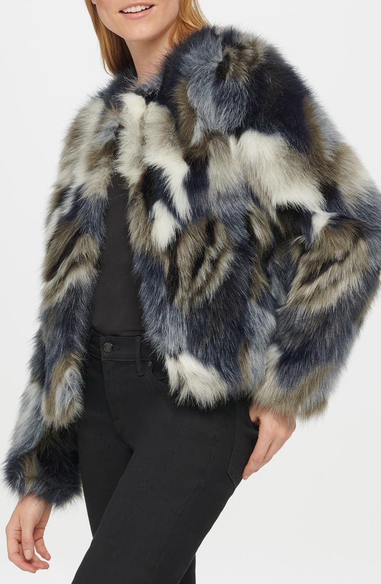 KARL LAGERFELD PARIS Faux Fur Shag Jacket, Alternate, color, Blue Multi
