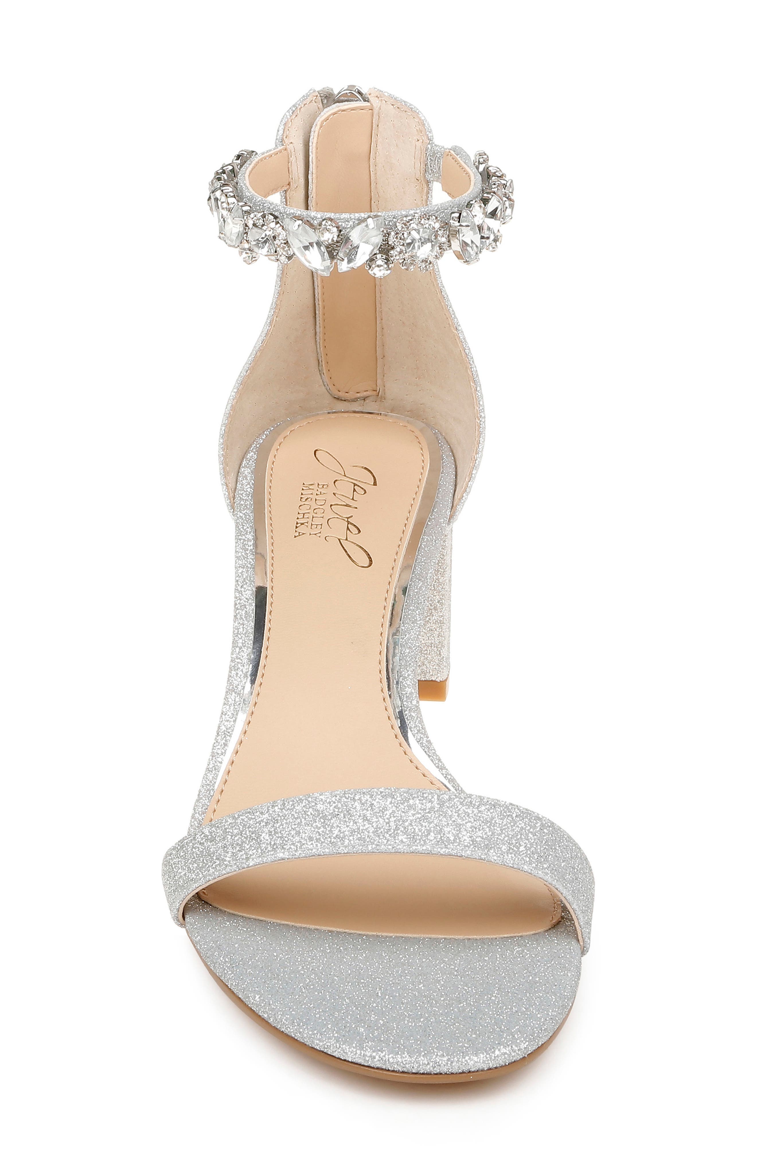 Jewel Badgley Mischka Catalina Ankle Strap Sandal, Alternate, color, Silver