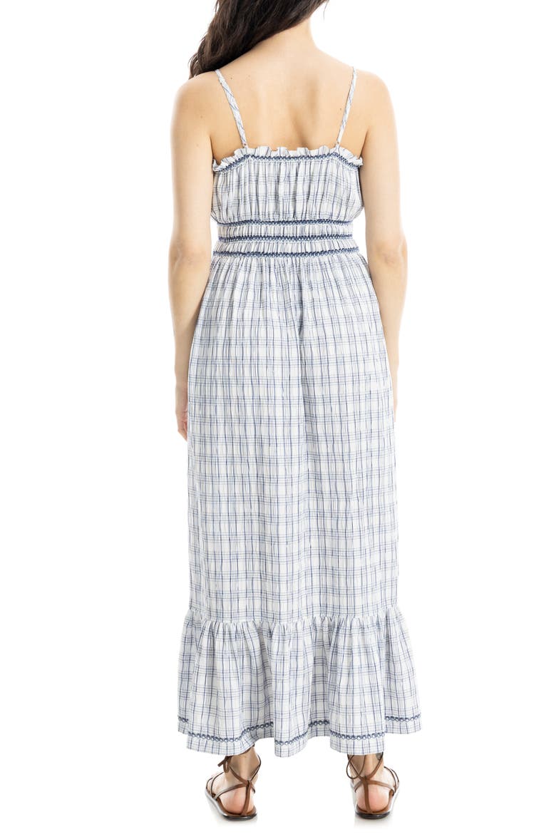 Windowpane Check Smocked Maxi Dress, Alternate, color, WHITE/ NAVY