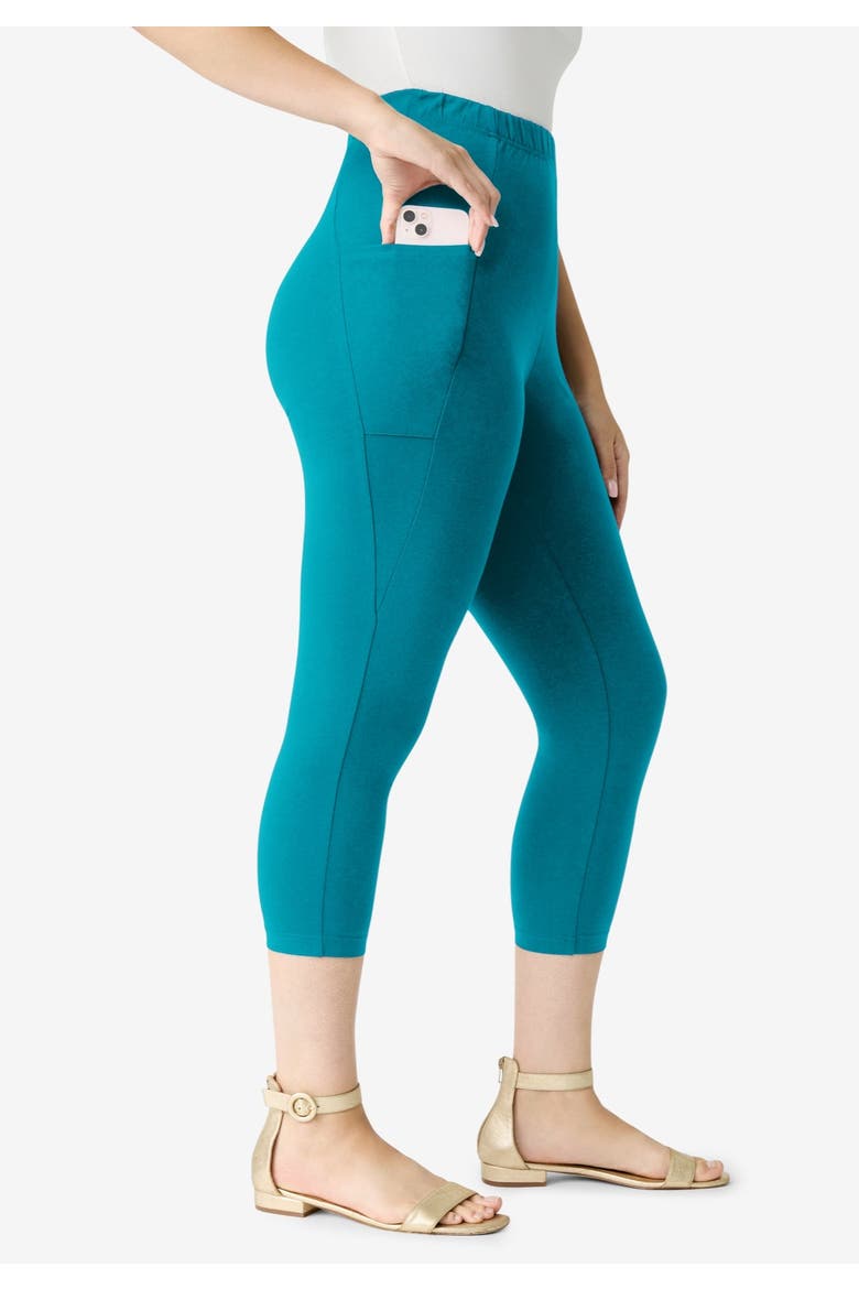 Side-Pocket Essential Capri Legging, Alternate, color, DEEP TURQUOISE