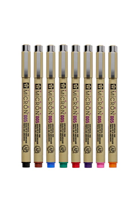 Pigma Micron Fineliner Pens, 005 Tip, Assorted Colors, 8 Count