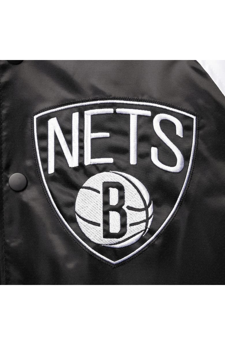 STARTER Men's Starter Black/Gray Brooklyn Nets Reliever Varsity Satin Raglan Full-Snap Jacket, Alternate, color, 