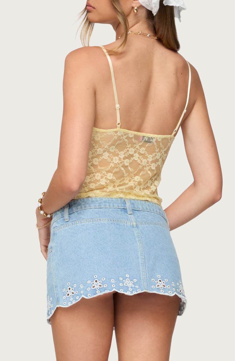 EDIKTED Cutout Sheer Crop Lace Camisole, Alternate, color, Yellow
