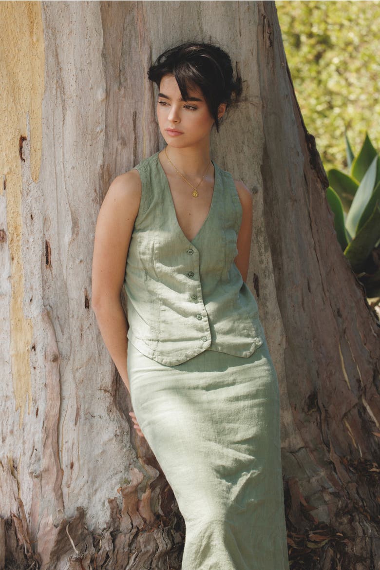 Philippine Maxi Linen Skirt, Alternate, color, Sage