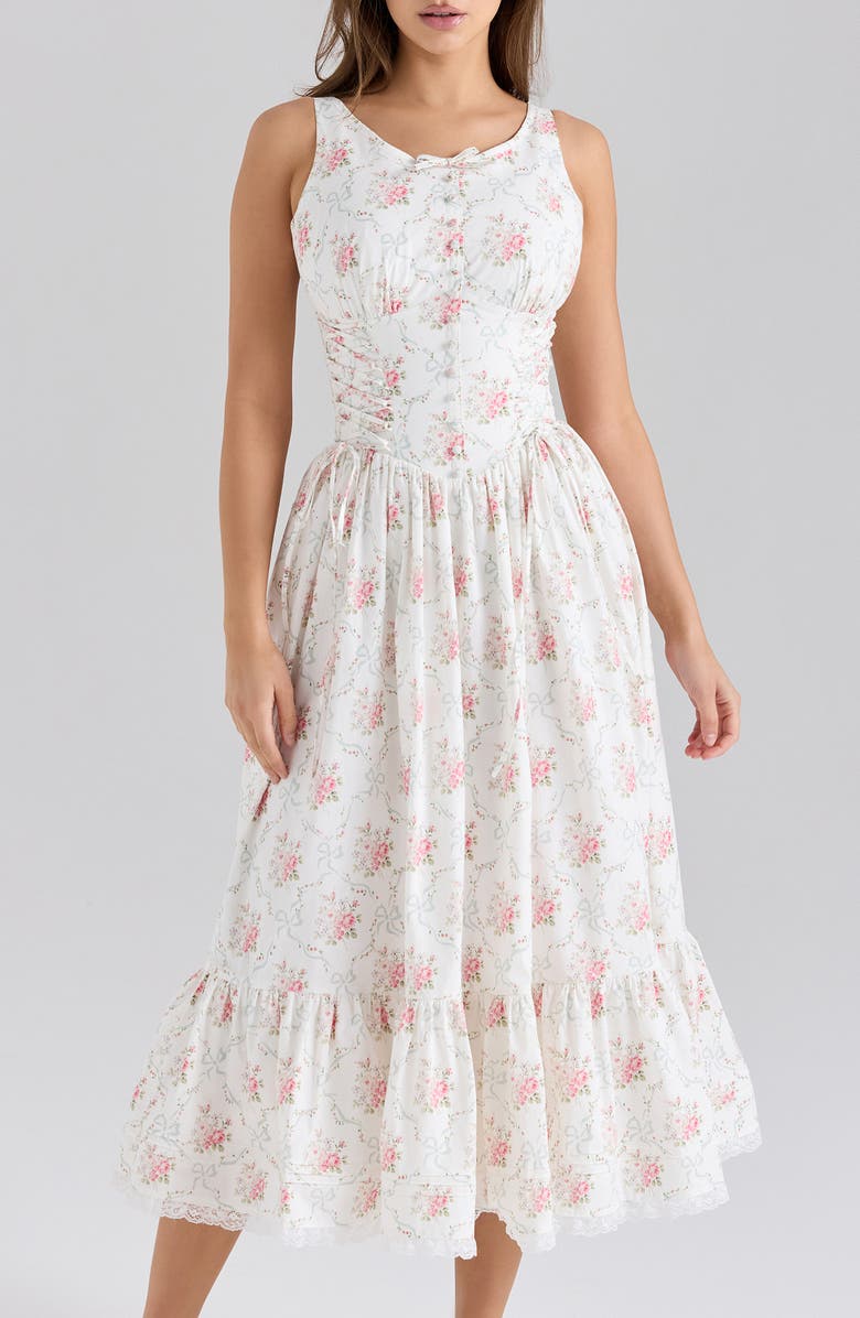 HOUSE OF CB Sienna Floral Print Midi Dress, Alternate, color, Cream Rose