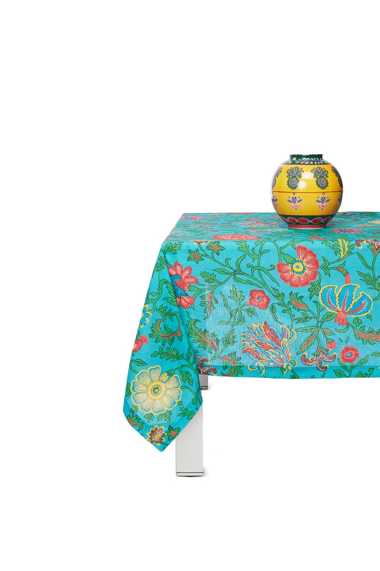Small Tablecloth (180X180) Dragon Flower Turche Turquoise, Alternate, color, Dragon Flower Turche Turquoise
