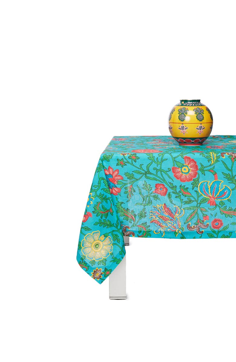La DoubleJ Small Tablecloth (180X180) Dragon Flower Turche Turquoise, Alternate, color, Dragon Flower Turche Turquoise