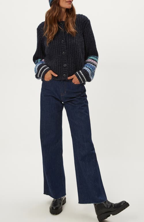 Michael Stars Lumi Striped Crew Cardigan In Black