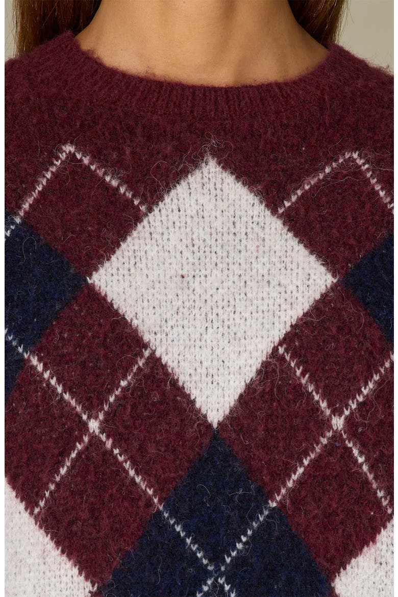 Argyle Short Sleeve Sweater, Alternate, color, PLUM