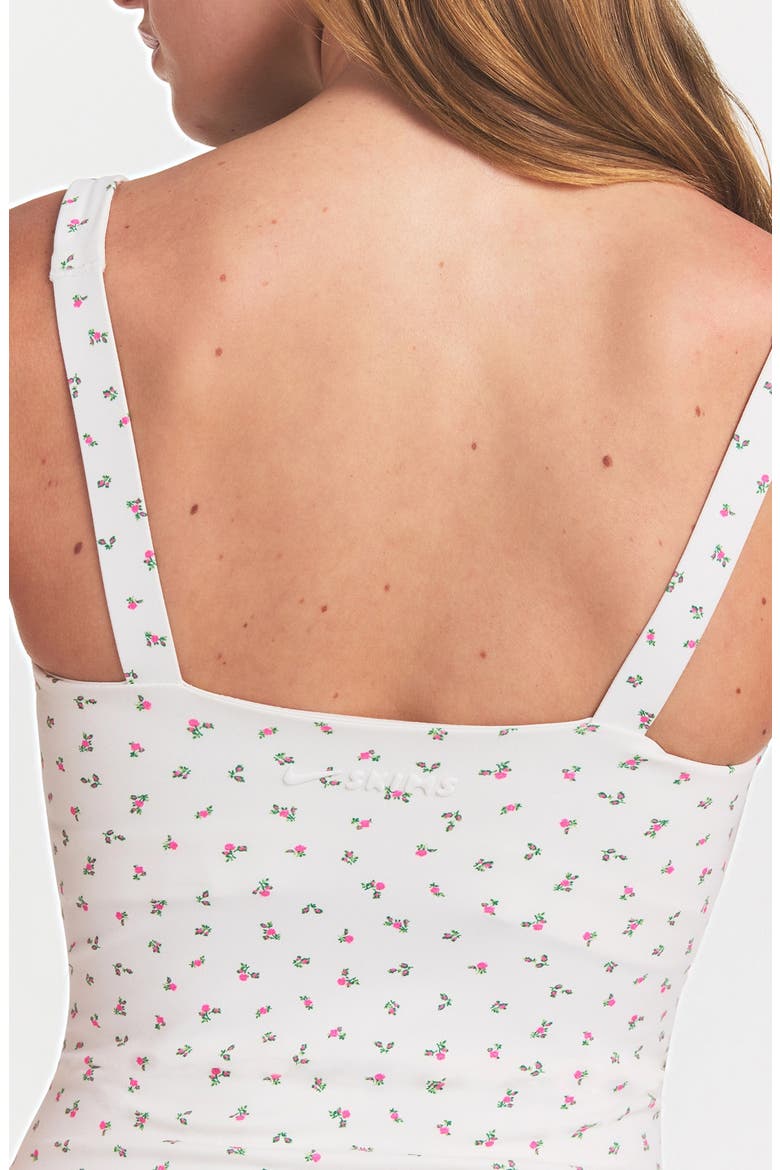Matte Floral Square Neck Tank, Alternate, color, NSKM ACTV IVORY/ NSKM FLAMINGO