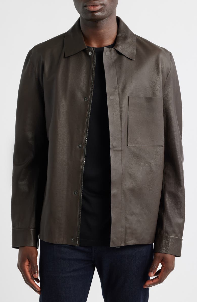 BOSS Mandalo Leather Jacket, Main, color, Dark Brown