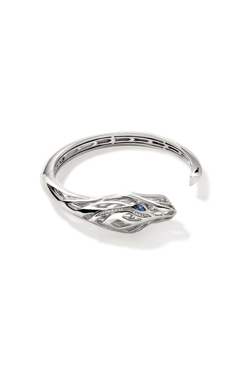 Naga Hinged Cuff, Sterling Silver, Diamonds, Main, color, SILVER