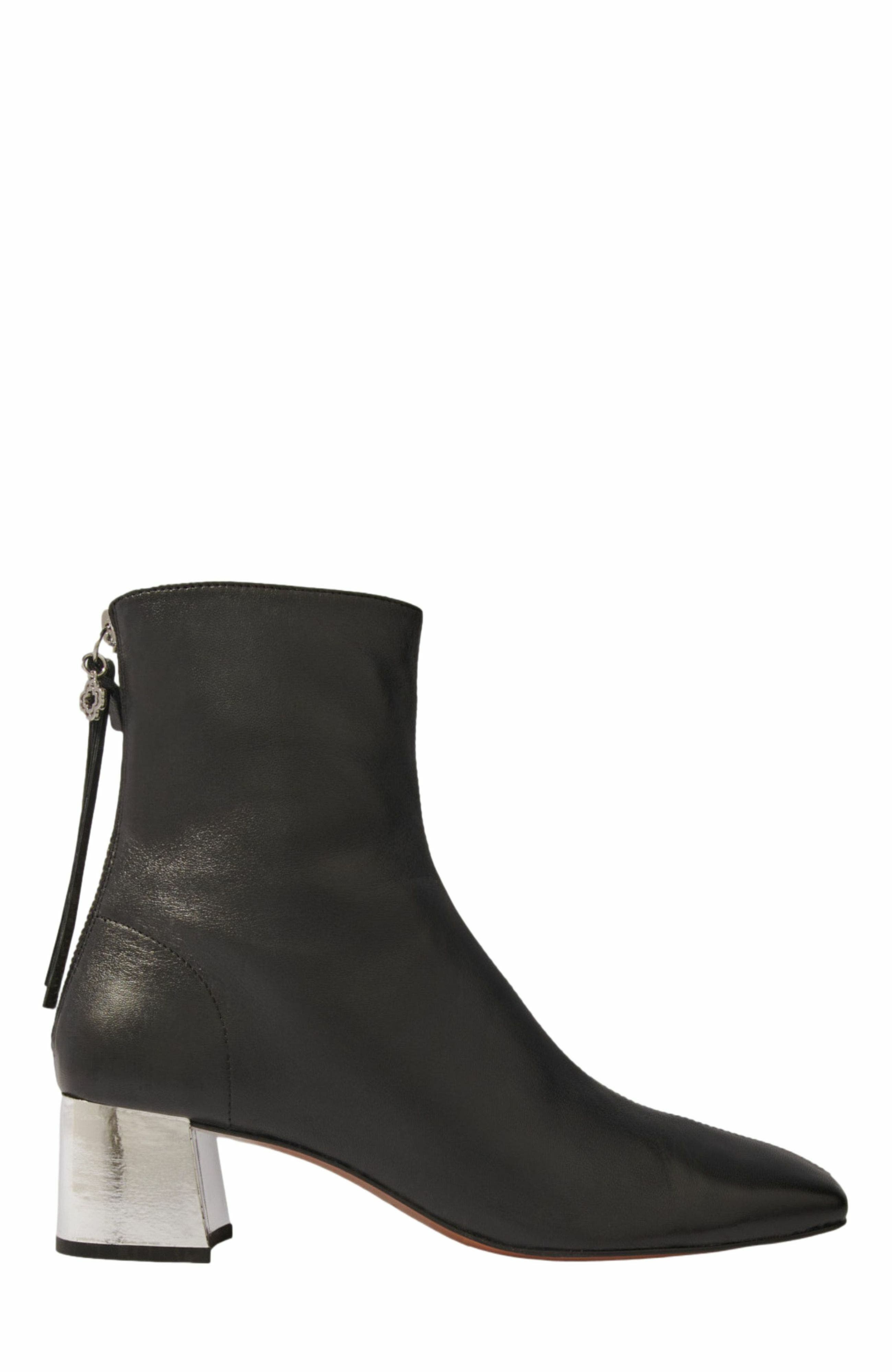 Square-toed leather boots, Main, color, Black