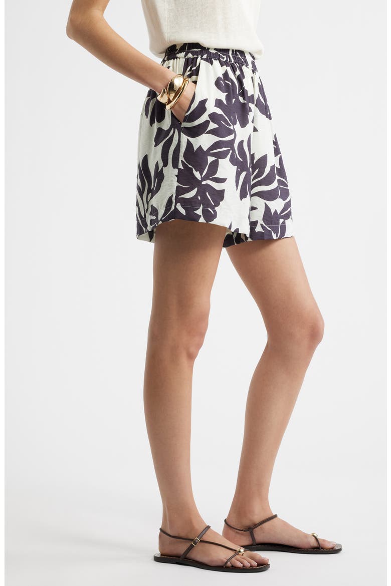 Floral Print High Waist Shorts, Alternate, color, IVORY- BURGUNDY SPACIAL BLOOM
