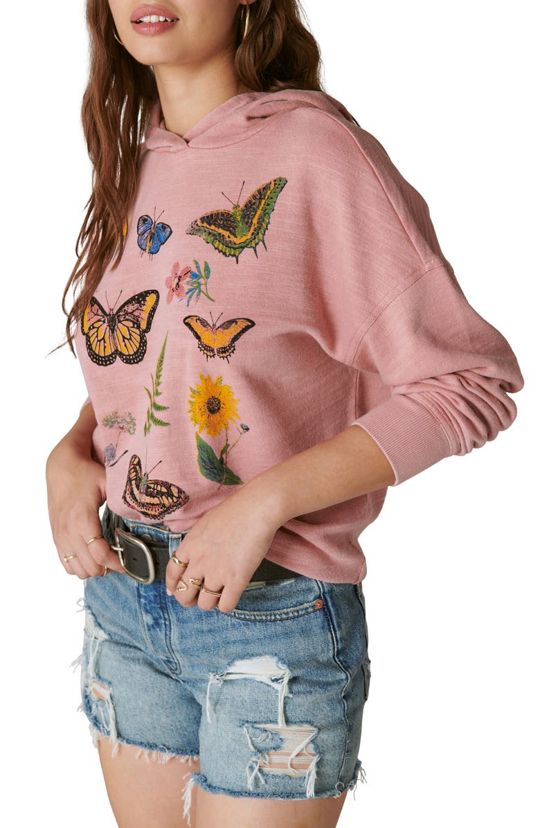Lucky Brand Butterfly Floral Cotton Graphic Hoodie, Alternate, color, 