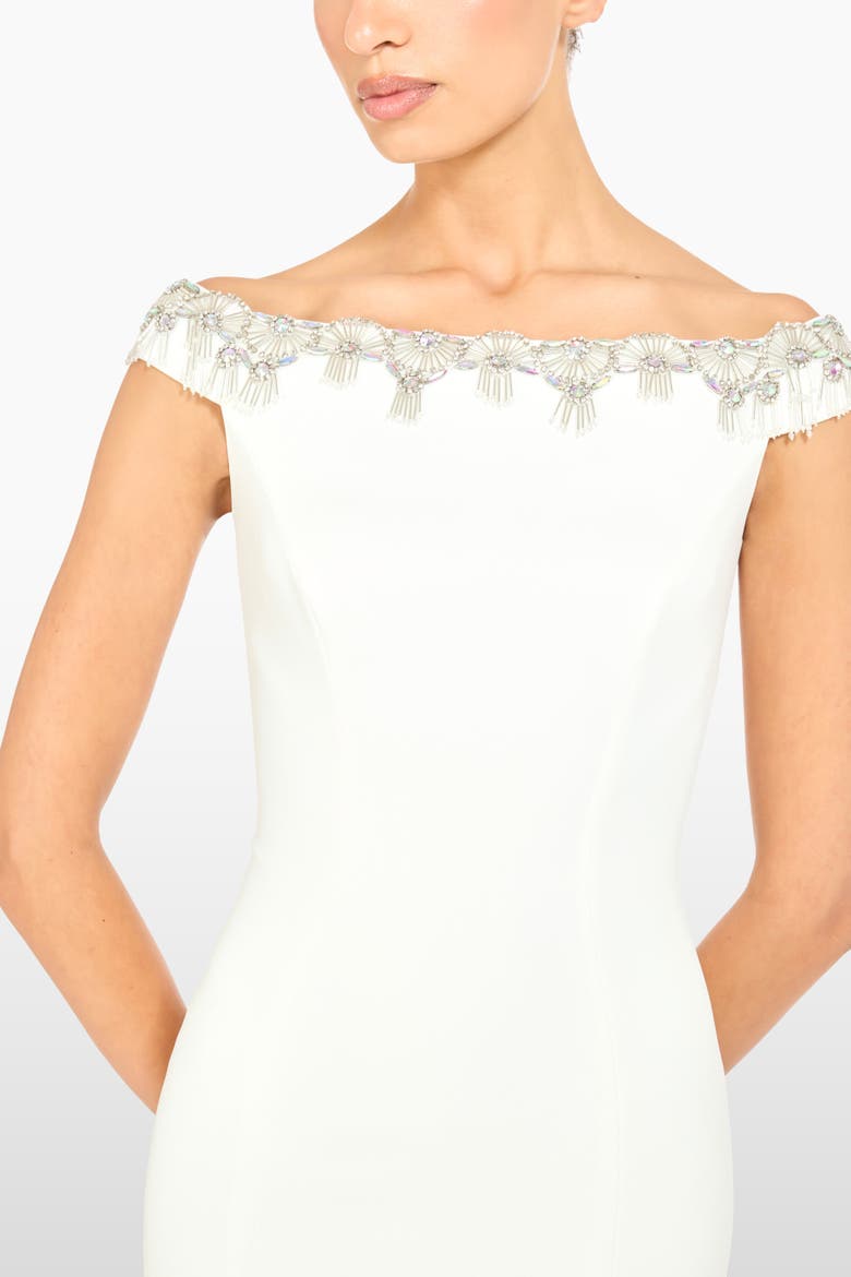 Valorie Beaded Off-Shoulder Midi Dress, Alternate, color, Vanilla