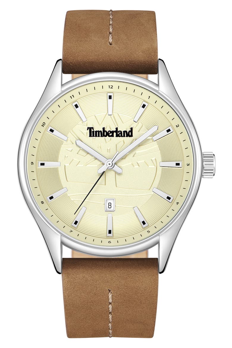 Classic Three Hand Leather Strap Watch, 42.5mm, Main, color, TAN