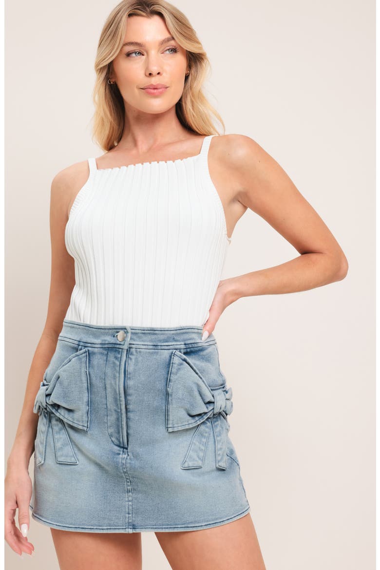 Bow Pocket Denim Skort, Alternate, color, LIGHT INDIGO