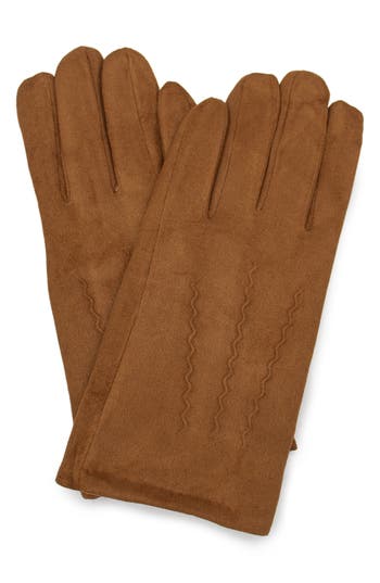 Surell Faux Suede Gloves In Brown