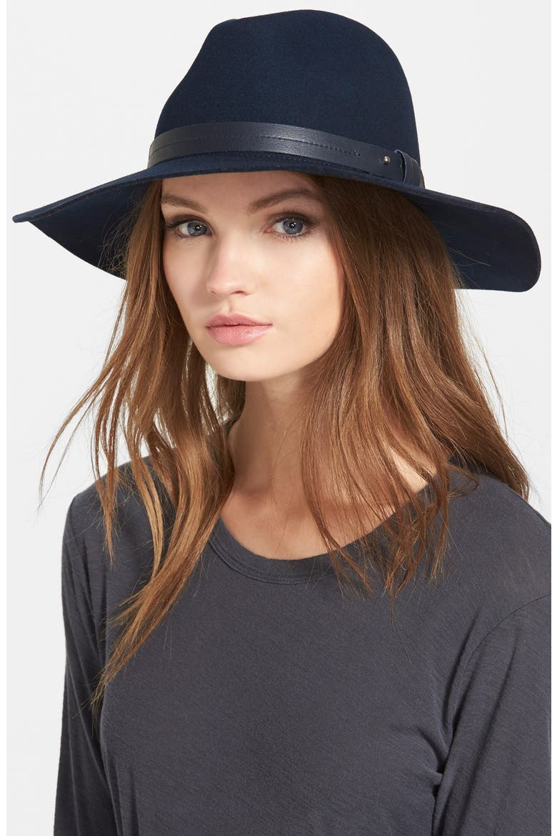 Wide Brim Wool Fedora, Main, color, NAVY