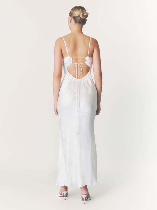 Six Stories Paloma Satin Floral Jacquard Maxi Dress In White