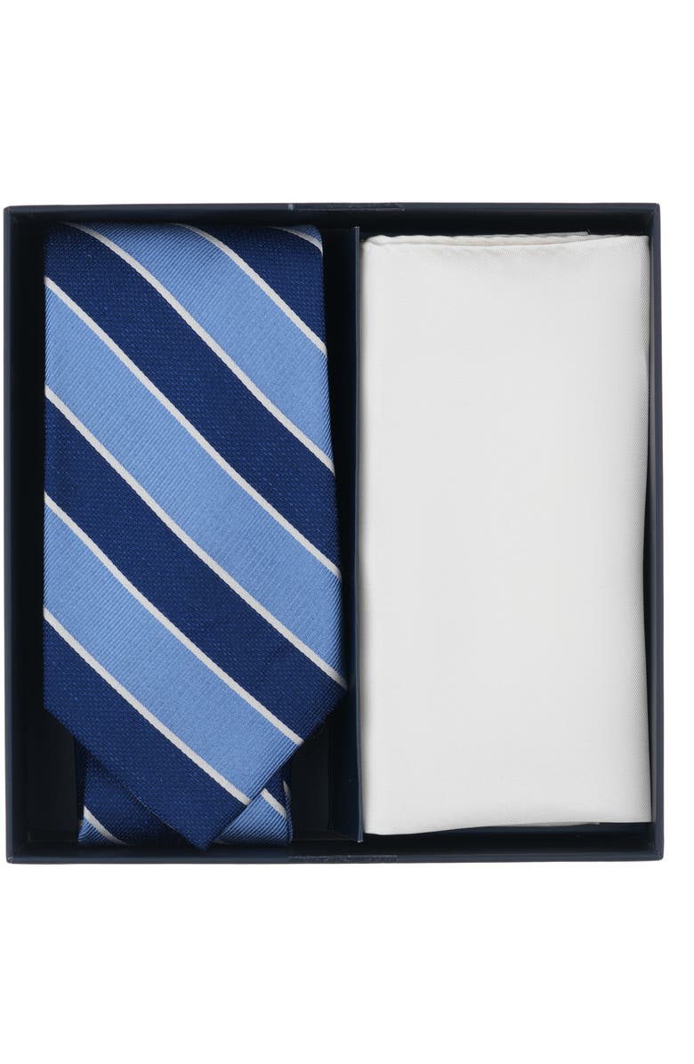Brooks Brothers Striped Silk Tie & Pocket Square Boxed Set, Alternate, color, Blue
