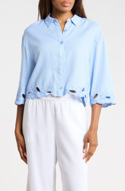 Embroidered Crop Button-Up Shirt