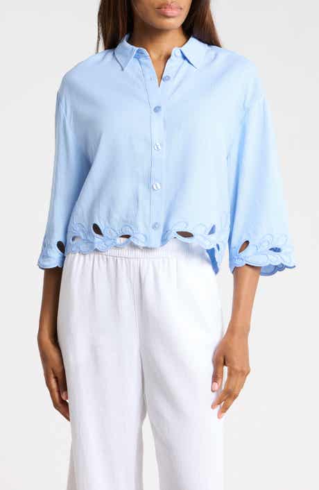 Ellen Tracy Embroidered Crop Button-Up Shirt