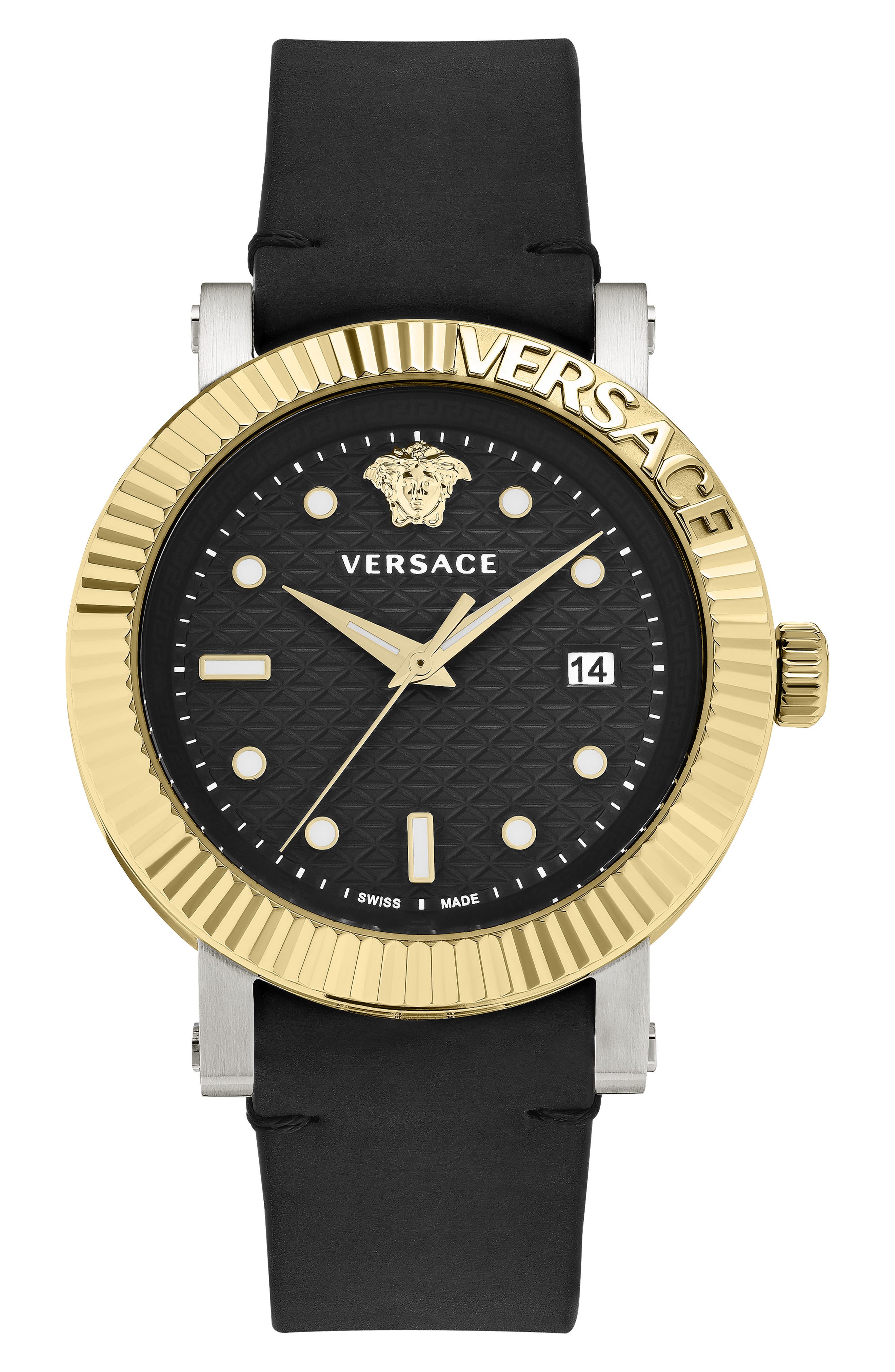 Versace Three-Hand Quartz Leather Strap Watch, 42mm