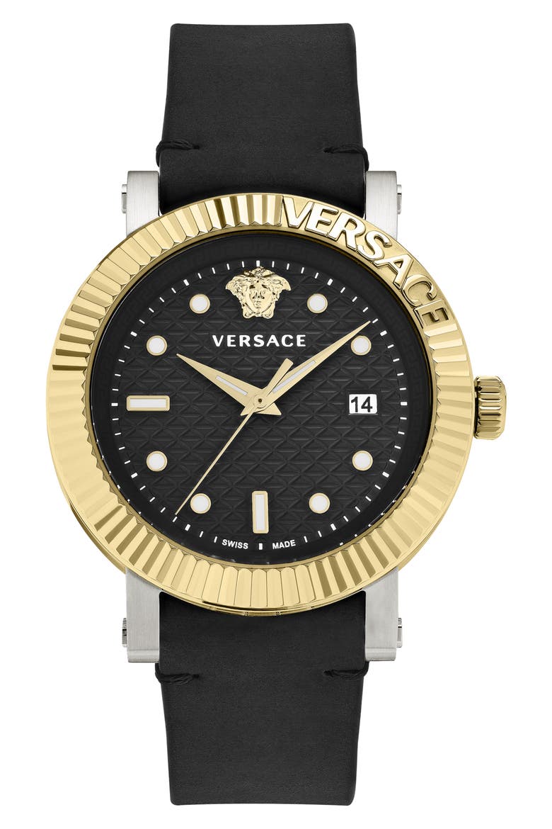 Three-Hand Quartz Leather Strap Watch, 42mm, Main, color, TWO TONE