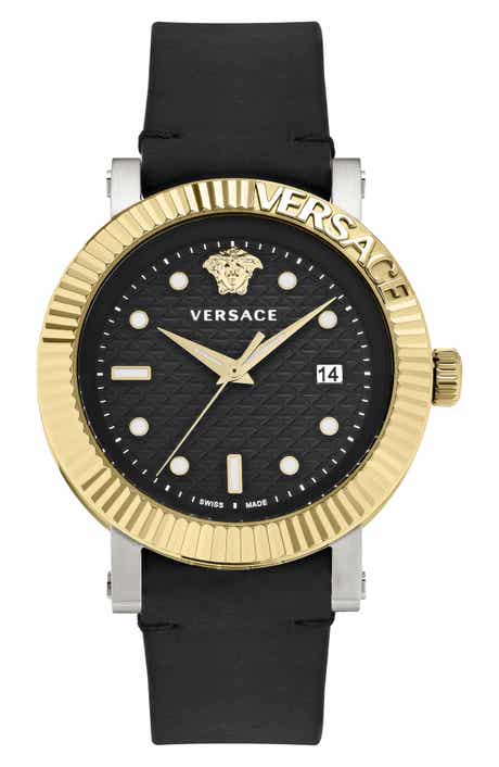 Versace Three-Hand Quartz Leather Strap Watch, 42mm