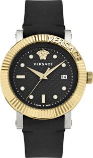 Versace Three-Hand Quartz Leather Strap Watch, 42mm