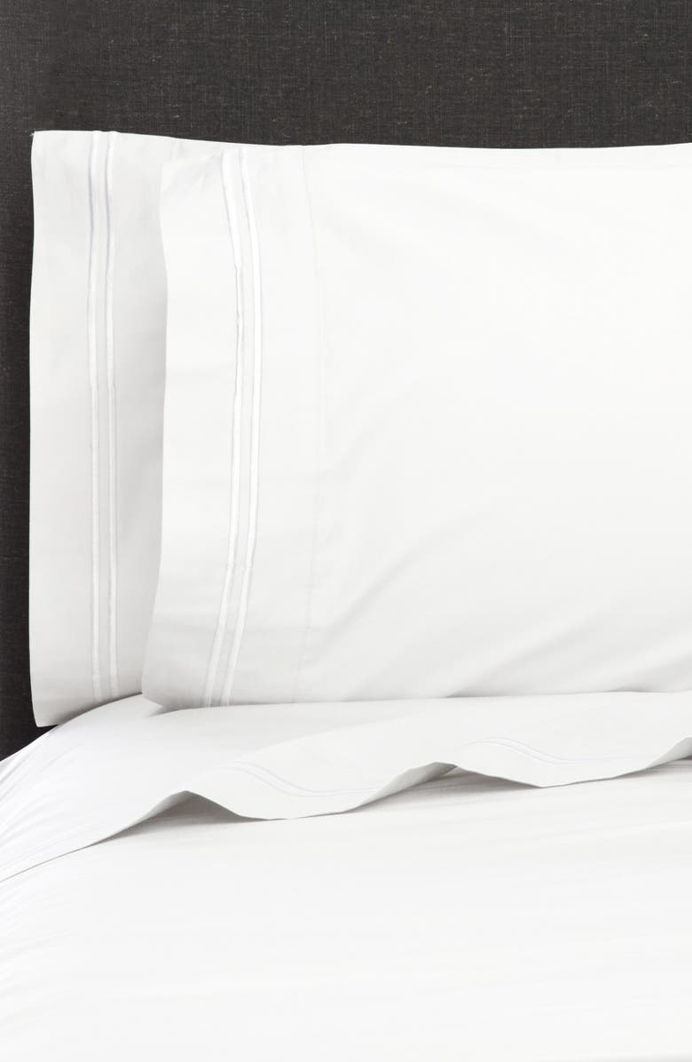 MELANGE HOME Set of 2 Border 600 Thread Count Sateen Pillowcases, Alternate, color, White/ White