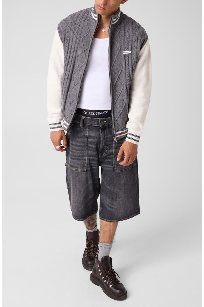 Zipped Bomber Sweater, Alternate, color, COBBLESTONE HEATHER