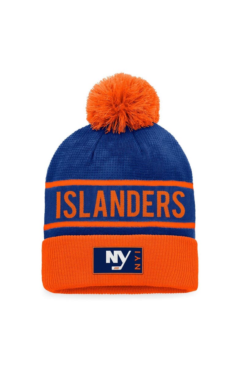 FANATICS Men's Fanatics Branded Blue/Orange New York Islanders Authentic Pro Alternate Logo Cuffed Knit Hat with Pom, Main, color, 