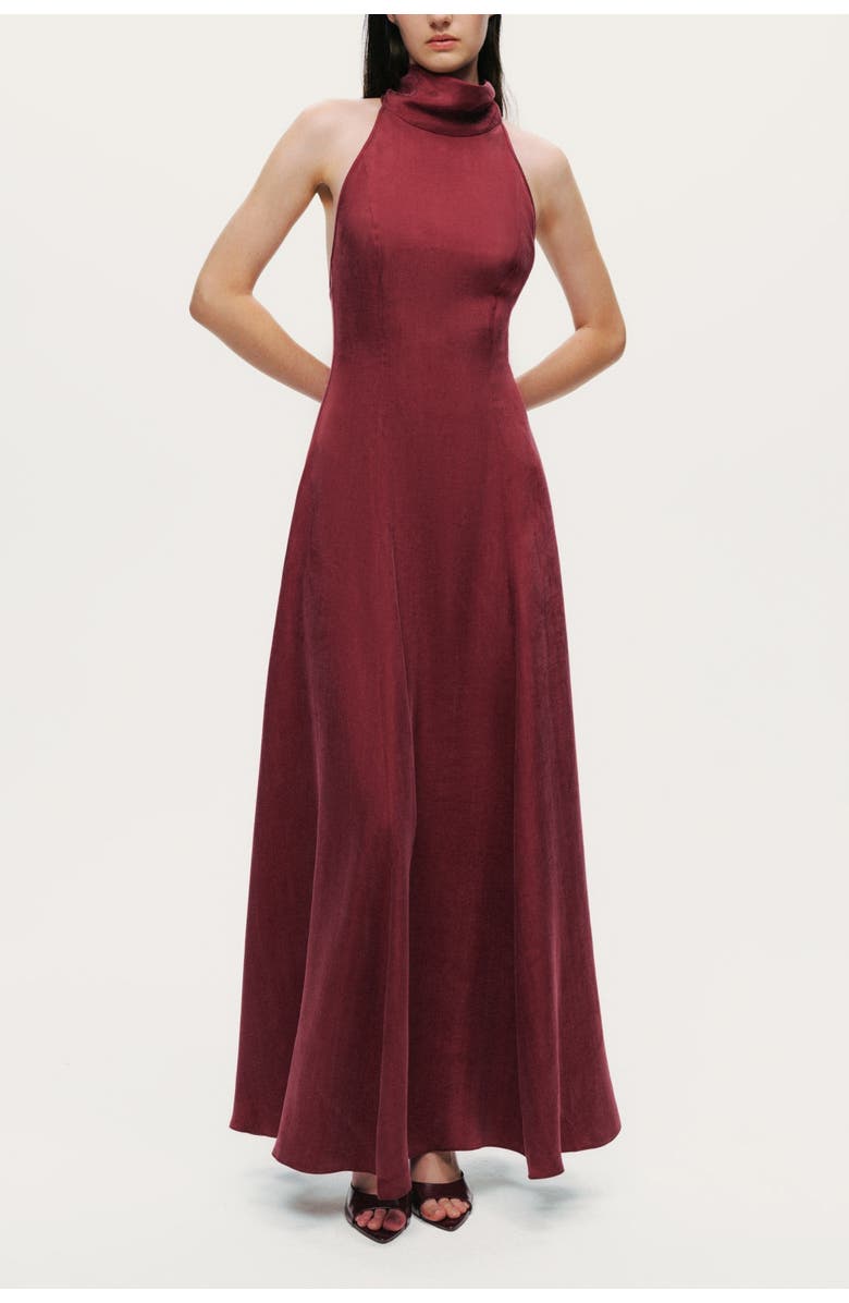 Nocturne Backless Tie-Back Halter Dress, Alternate, color, Burgundy